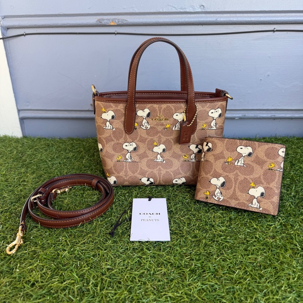 Coach X Peanuts Snoopy Signature Canvas Mini Tote Bag and Wallet Set C2508